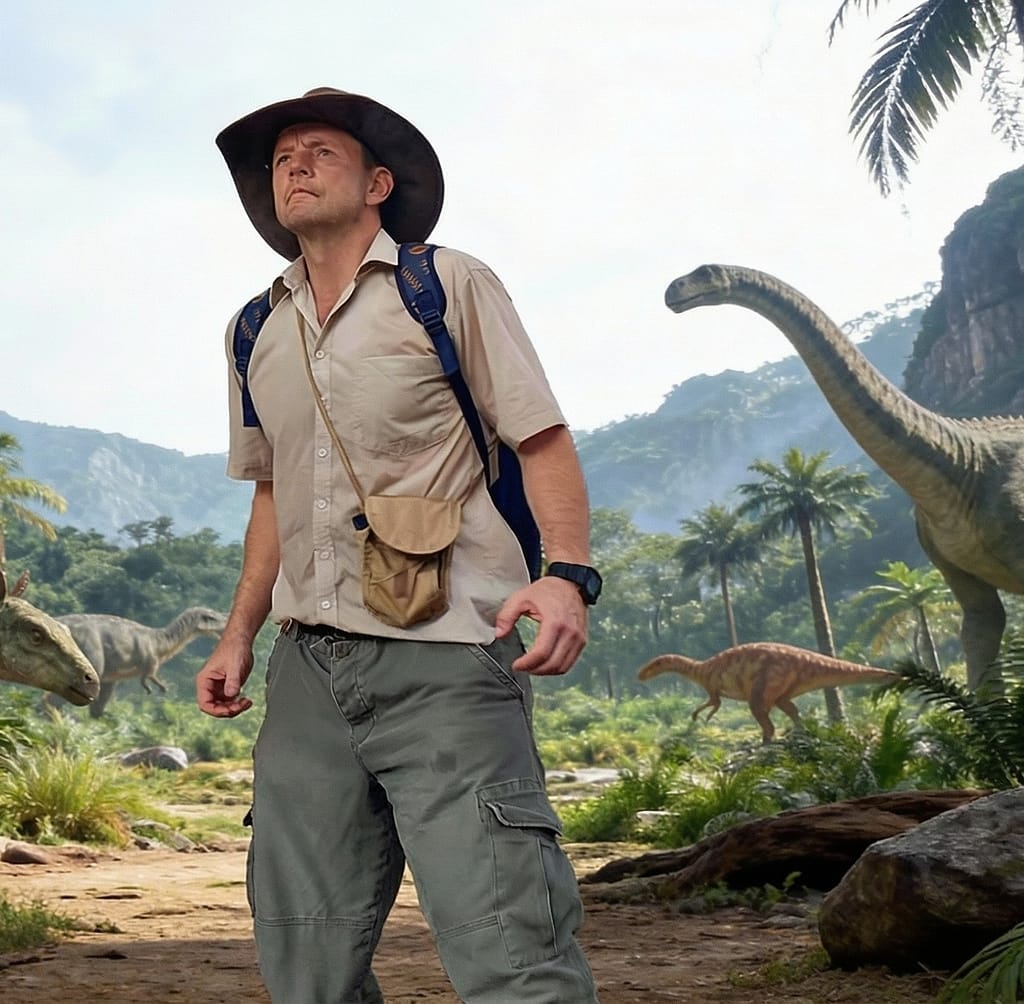 In-character legendary adventurer comedy entertainer for Sydney kids parties – Dinosaur Hunter