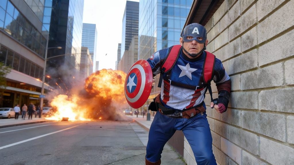 Capt’n America in action – in-character superhero entertainer for Sydney kids’ parties.
