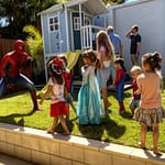 Spyder Man in action – in-character superhero entertainer engaging kids in action-packed party fun for Sydney kids’ parties.