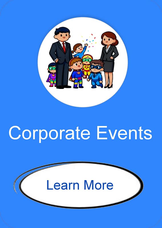 kids party entertainment Sydney - corporate events card