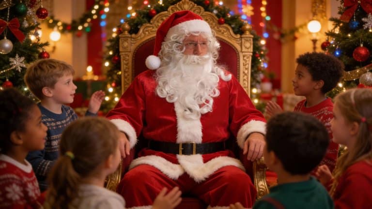 Santa - Christmas Party Entertainer Sydney kids flock to, taking stock of kids' Christmas lists at a corporate event.